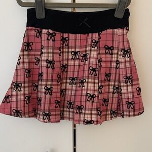 Flowers by Zoe Pink Plaid Skirt with Black Bows